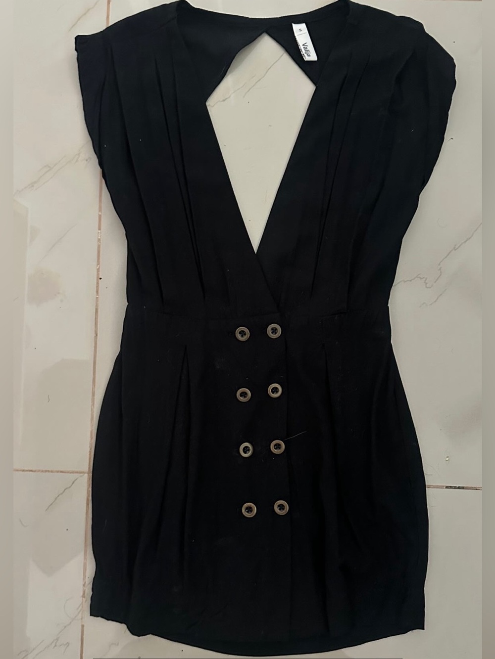 Black Double-Breasted Mini Dress with V-Neck